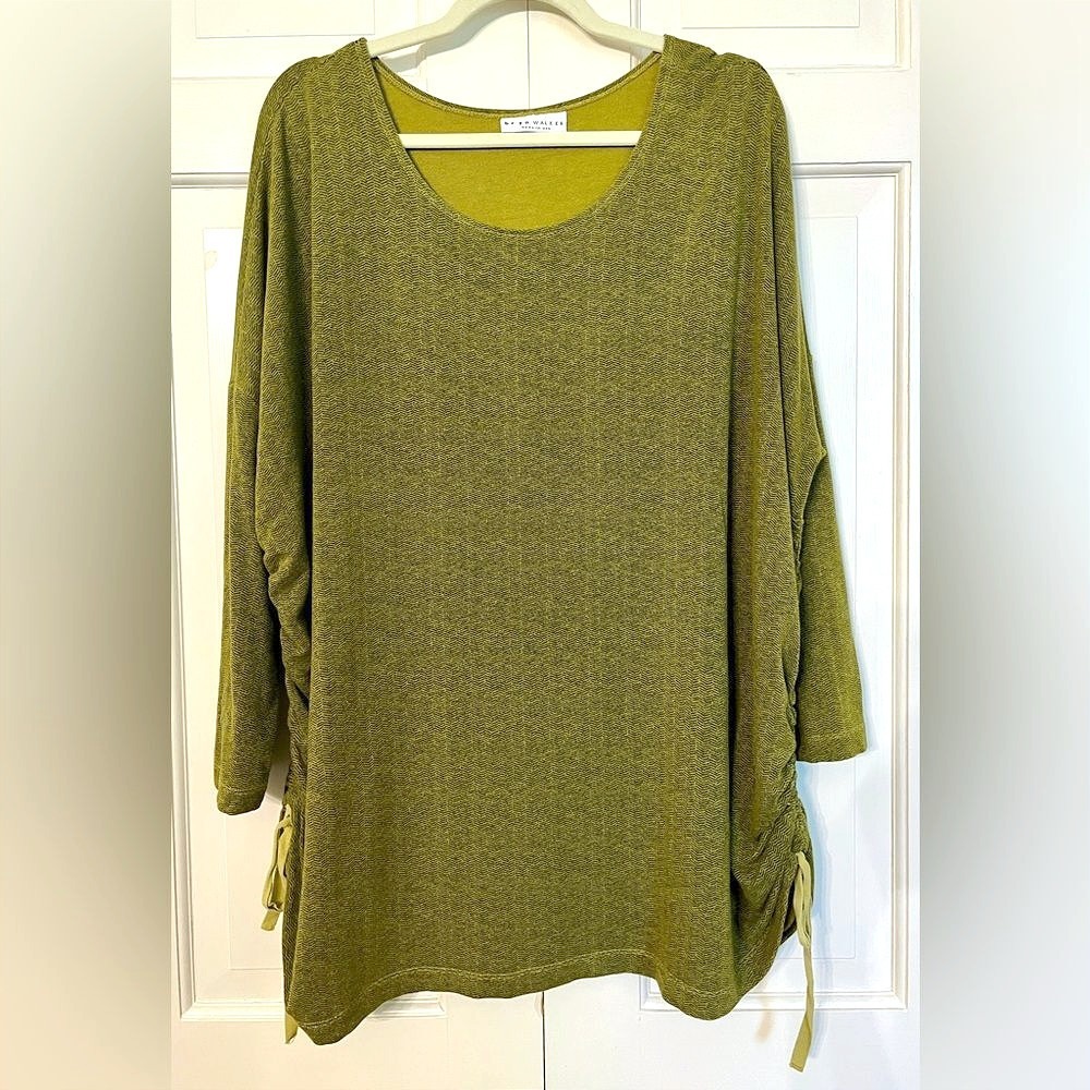 Bryn Walker Ruched Tunic Top S Oversized Lagenlook Boxy Stretch Minimalist
